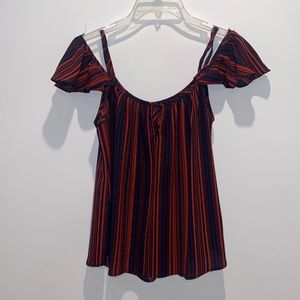 Orange and blue stripped off shoulder top. Size small. Worn once.